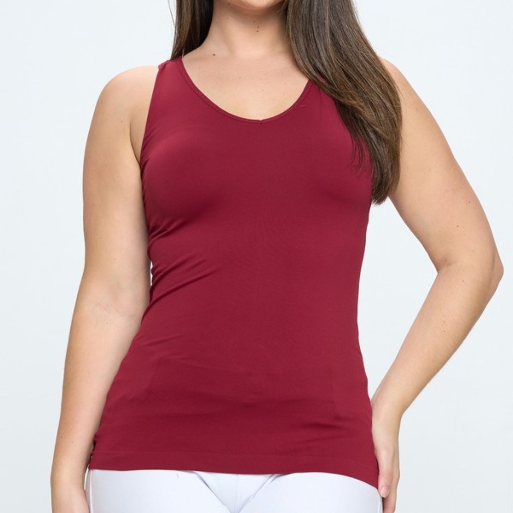 Plus Yelete Burgundy  V or U Neckline Reversible Seamless Tank